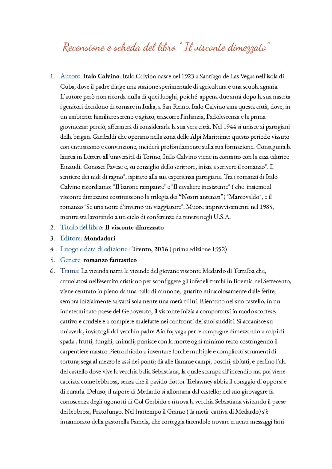 Il Visconte Dimezzato: Scheda Libro, Riassunto e Personaggi