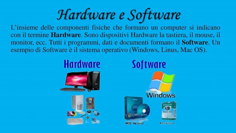 
<p>La struttura di un computer è composta da hardware e software. L'hardware si riferisce alle componenti fisiche del computer, come la tas