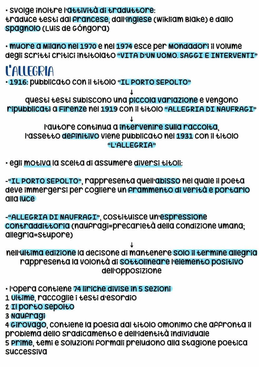 Giuseppe Ungaretti
• 1888, Alessandria d'Egitto
●
• inizia ad occuparsi di letteratura
leggendo i maggiori scrittori moderni e
contemporanei