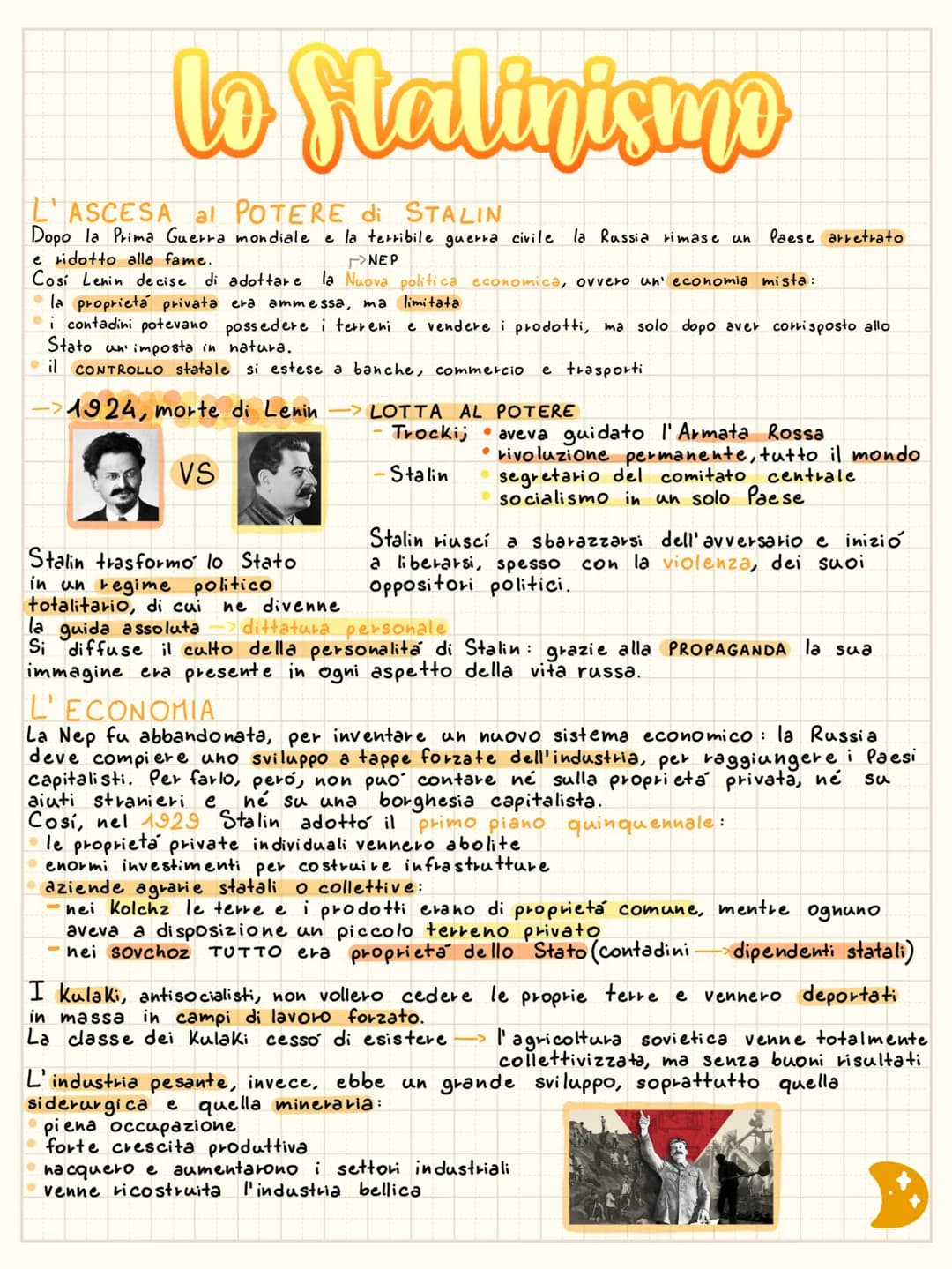 to Stalinismo
L'ASCESA al POTERE di STALIN
Dopo la Prima Guerra mondiale e la terribile guerra civile la Russia rimase un Paese arretrato
e 