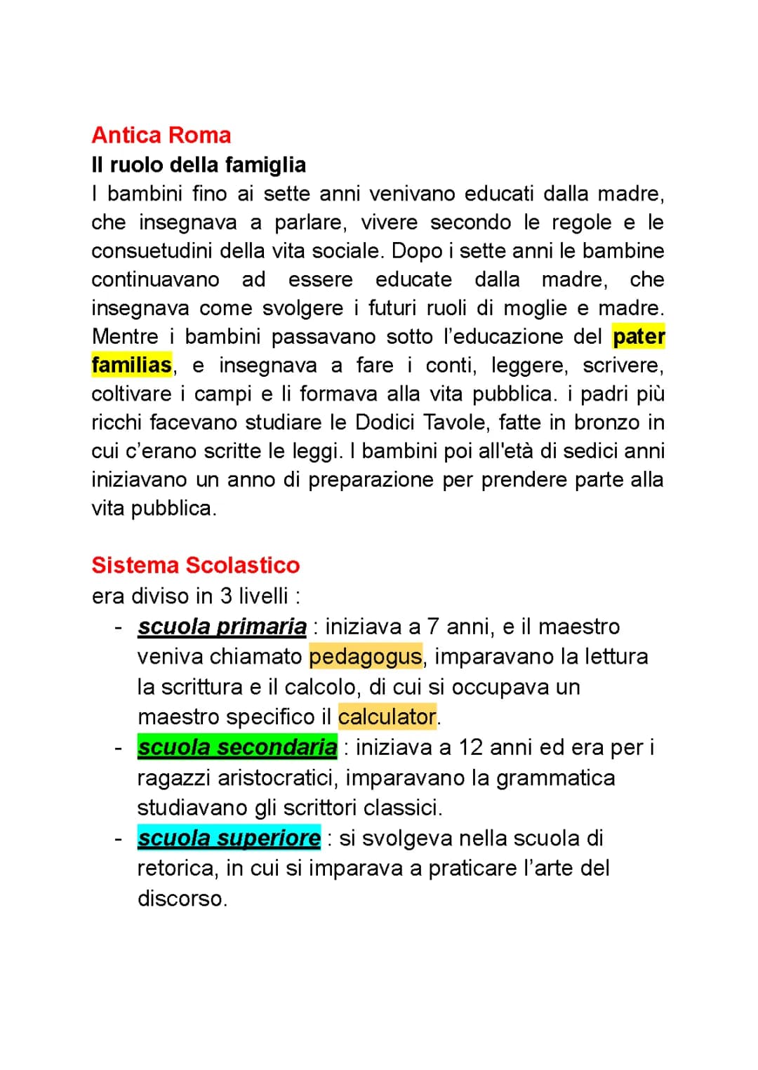 La Scuola e la Famiglia nell'Antica Roma - PDF, Riassunti e Schede Didattiche