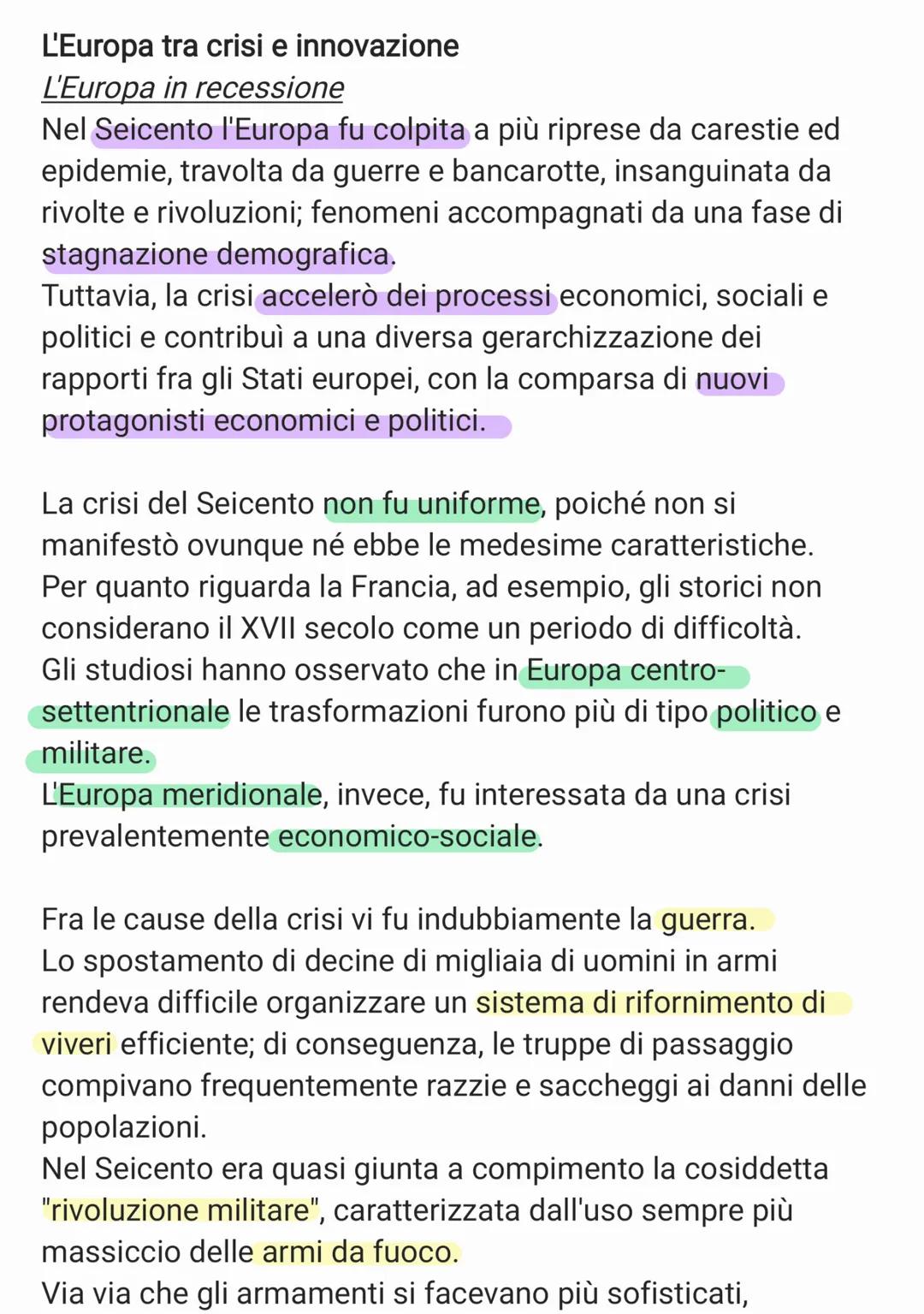 # L'Europa tra crisi e innovazione

## L'Europa in recessione

Nel Seicento l'Europa fu colpita a più riprese da carestie ed
epidemie, travo