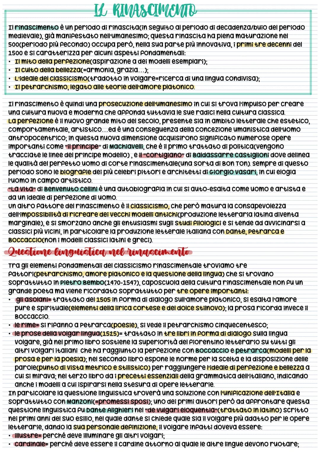 
<p>Il Rinascimento è un periodo di rinascita che segue il periodo di decadenza del Medioevo. Questa rinascita, già manifestata nell'umanesi