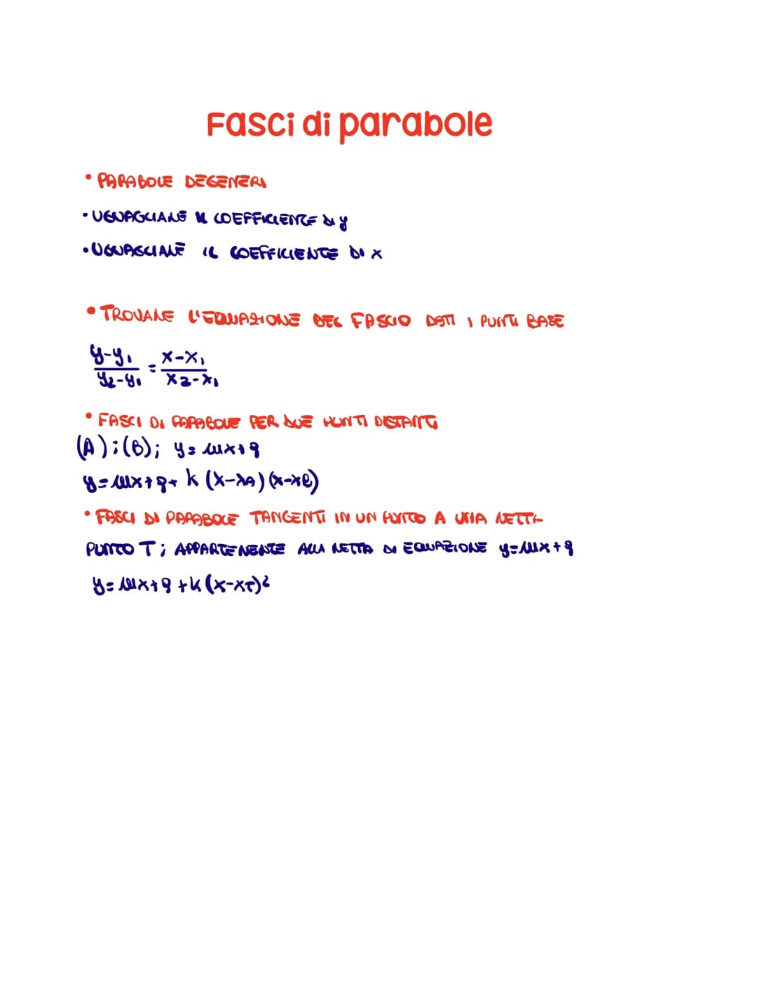 Parabola
y=QxEQUAZIONE CON VERTICE NELL'ORIGINE E ASSE COINCIDENTE
CON L'ASSE y
X√= -b yu= = de
XF=-
y=Qx²+Qx+e» PARALEL ASSE X
X=ay² + y +c