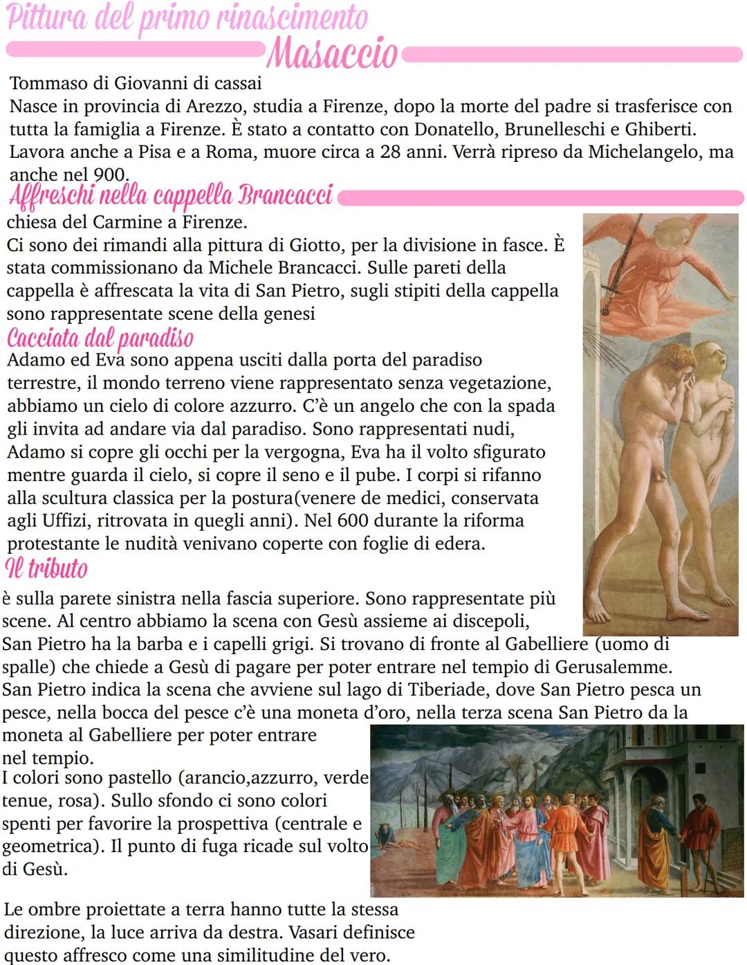 Pittura del primo rinascimento
Masaccio
Tommaso di Giovanni di cassai
Nasce in provincia di Arezzo, studia a Firenze, dopo la morte del padr