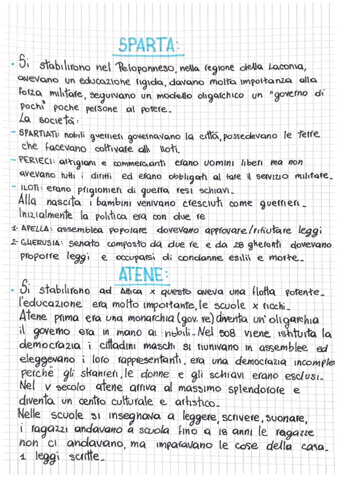 SPARTA:
Si stabilirono nel Peloponneso, nella regione della Laconia,
avevano un educazione rigida, davano molta importanza alla
forza milita