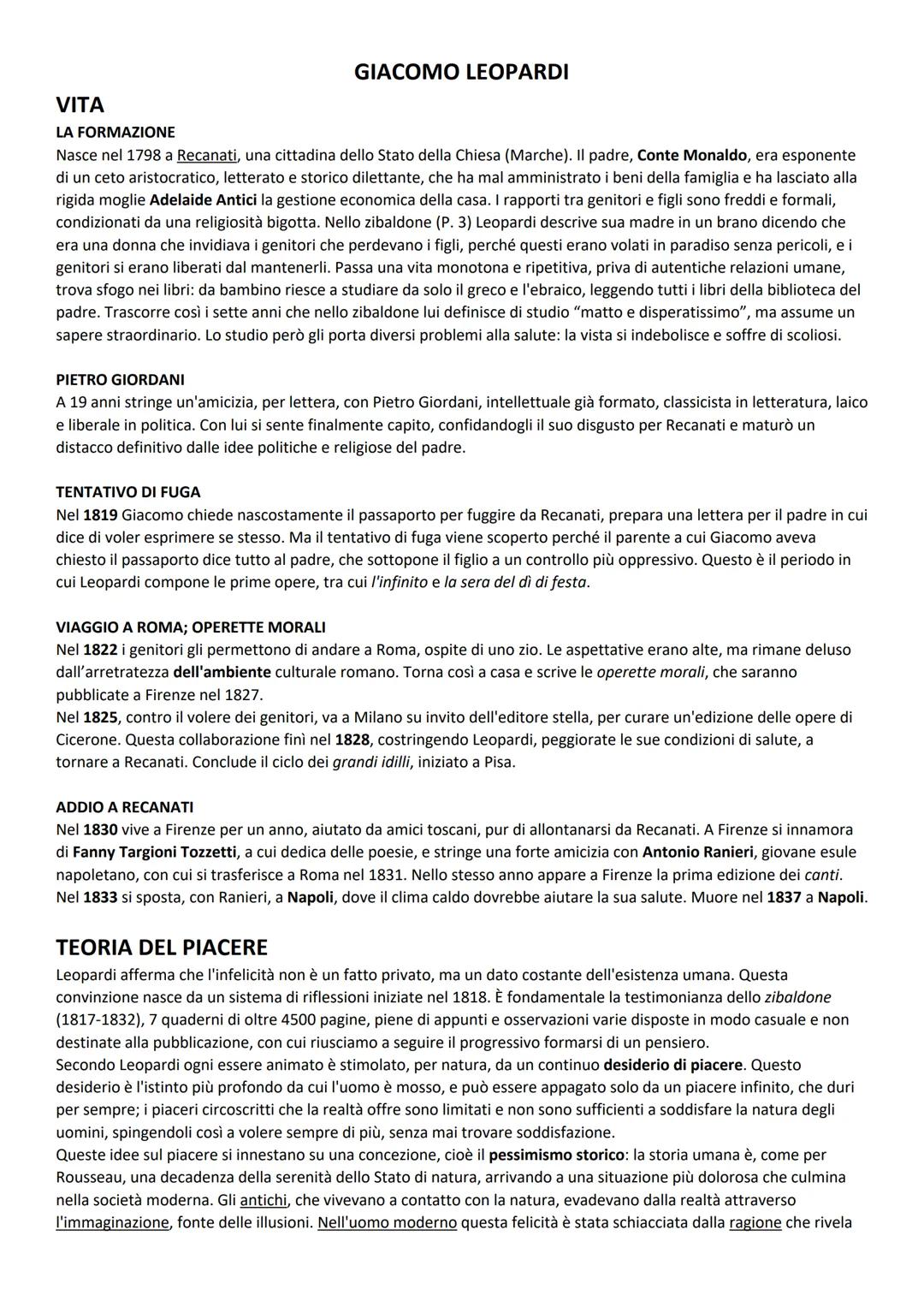 GIACOMO LEOPARDI
VITA
LA FORMAZIONE
Nasce nel 1798 a Recanati, una cittadina dello Stato della Chiesa (Marche). Il padre, Conte Monaldo, era