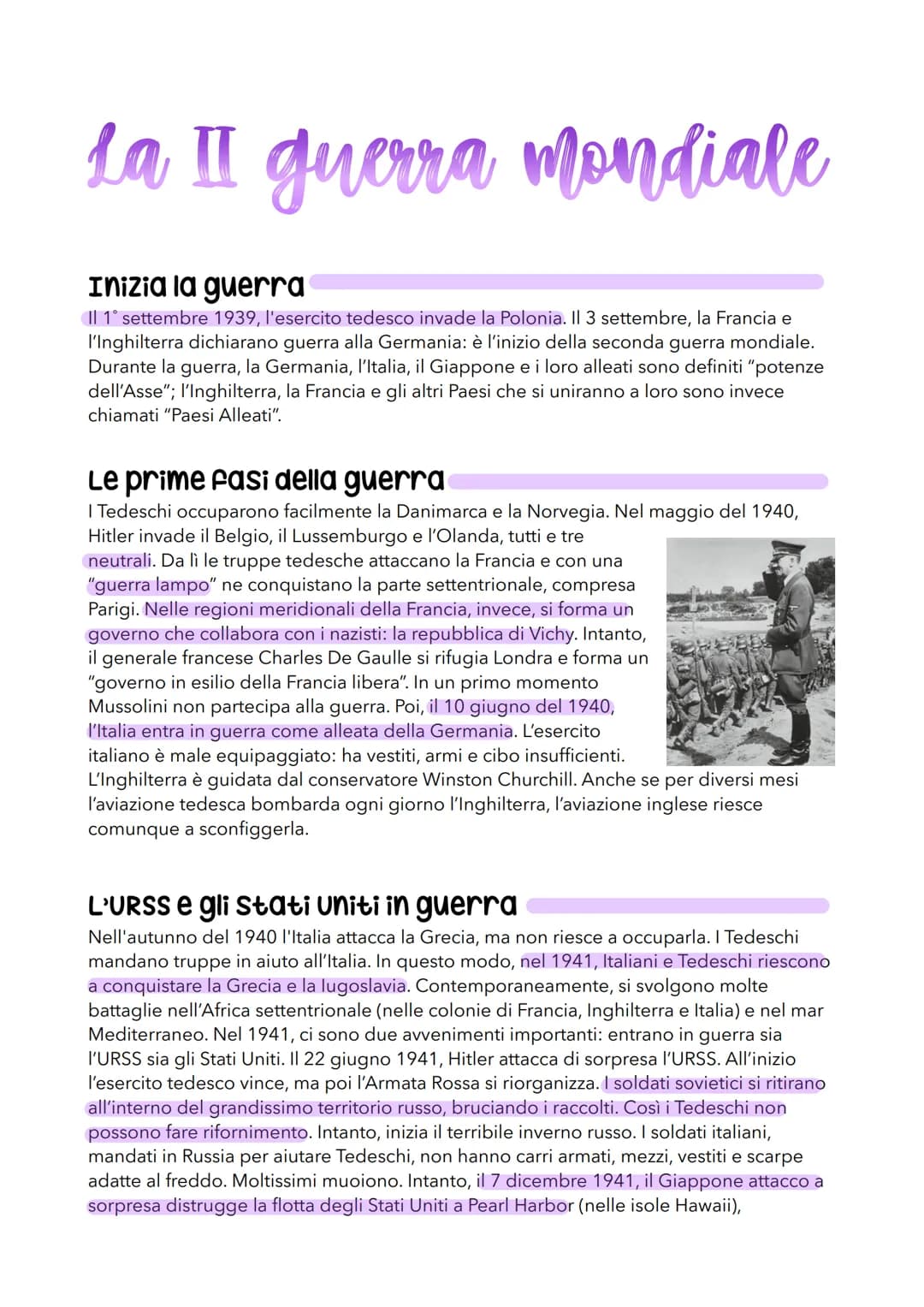 La II guerra mondiale
Inizia la guerra
Il 1° settembre 1939, l'esercito tedesco invade la Polonia. Il 3 settembre, la Francia e
l'Inghilterr