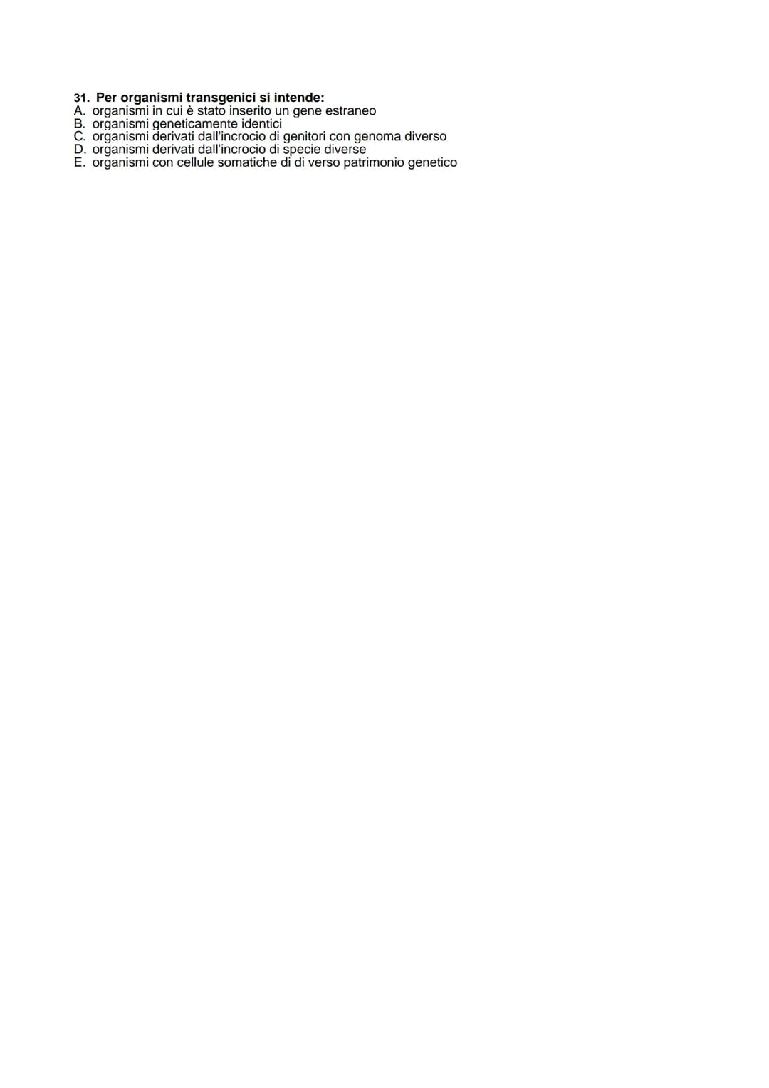 1. I geni sono:
A. tratti di DNA che codificano per particolari peptidi
B. sequenze di amminoacidi
C. proteine di membrana
D. filamenti di R