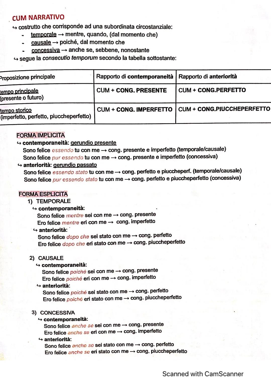 CUM NARRATIVO
→ costrutto che corrisponde ad una subordinata circostanziale:
temporale → mentre, quando, (dal momento che)
causale → poiché,