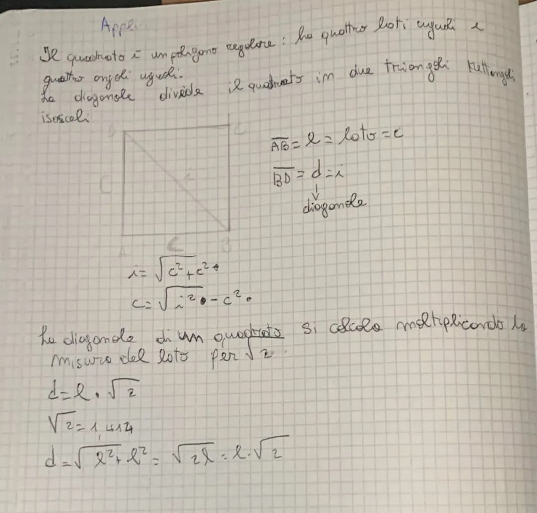 Applicazioni del Teorema di Pitagora: Quadrato e Rombo