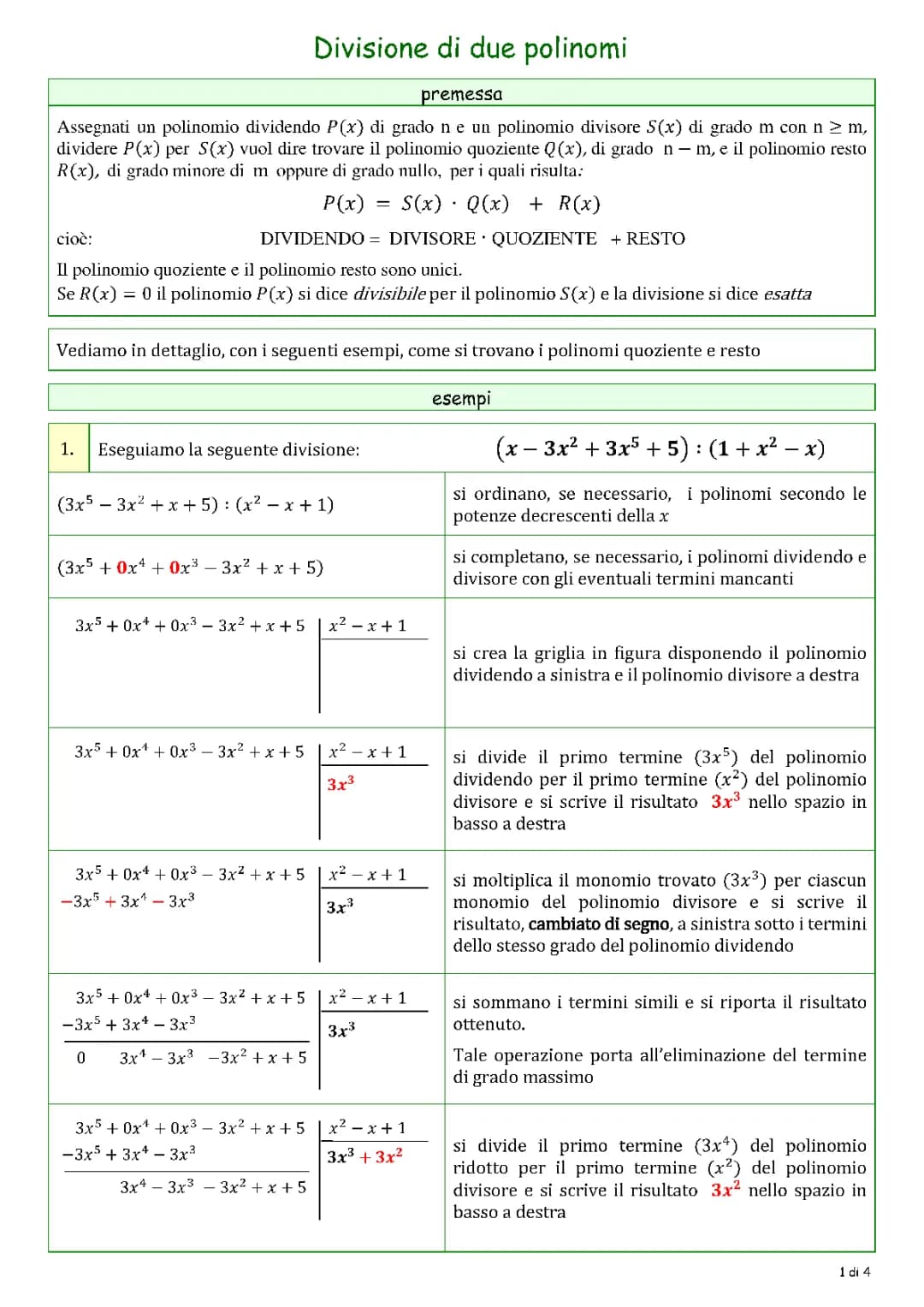 Divisione di due polinomi