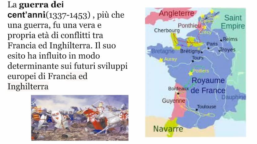 
<p>La guerra dei cent'anni (1337-1453) non fu solo una guerra, ma fu un'intera era di conflitti tra Francia e Inghilterra. Il suo esito ha 