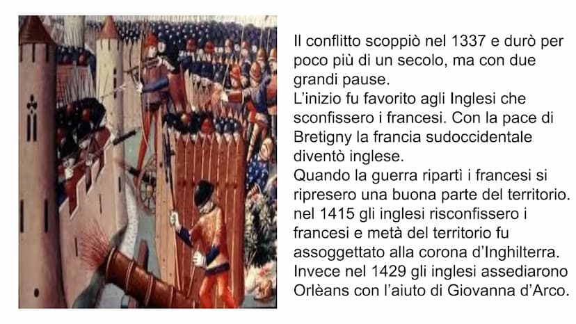 
<p>La guerra dei cent'anni (1337-1453) non fu solo una guerra, ma fu un'intera era di conflitti tra Francia e Inghilterra. Il suo esito ha 