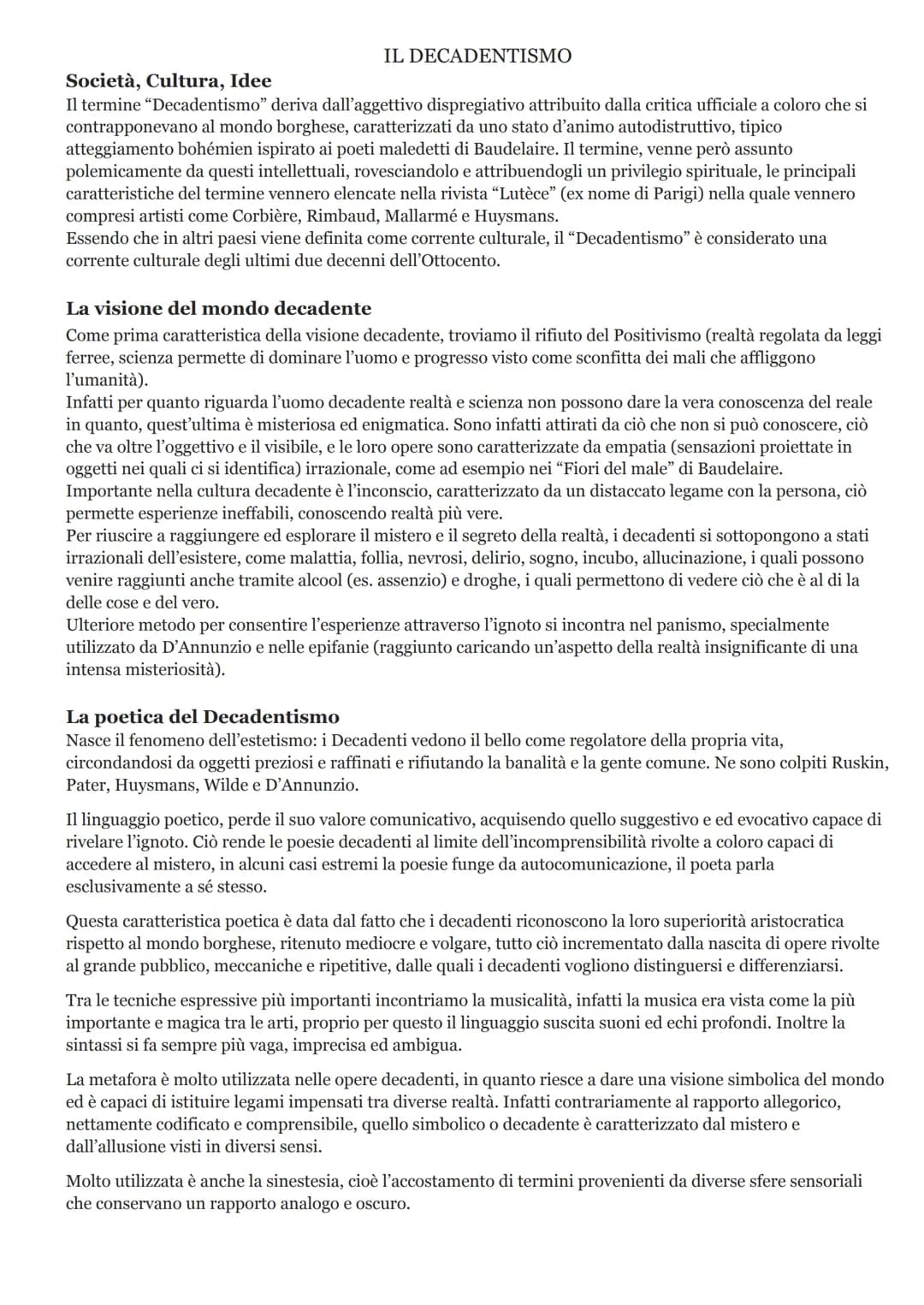IL DECADENTISMO
Società, Cultura, Idee
Il termine "Decadentismo" deriva dall'aggettivo dispregiativo attribuito dalla critica ufficiale a co