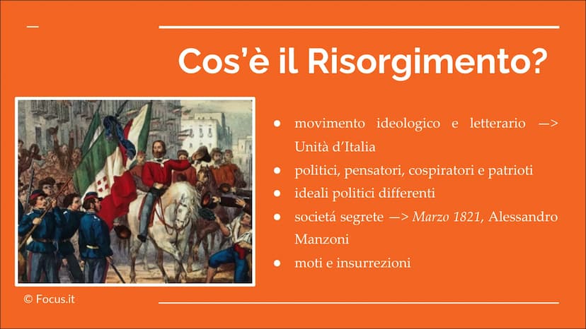 Fasi ed Eventi storici
dal 1820 al 1871
A cura di Monica Di Muro, Kevin Ferrareis, Matilde Martino e Gabriel Scarola Ⓒ Focus.it
Cos'è il Ris