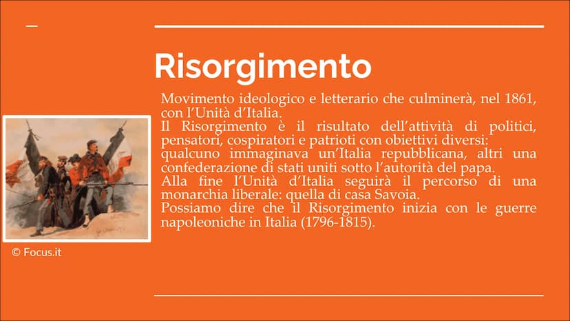 Fasi ed Eventi storici
dal 1820 al 1871
A cura di Monica Di Muro, Kevin Ferrareis, Matilde Martino e Gabriel Scarola Ⓒ Focus.it
Cos'è il Ris