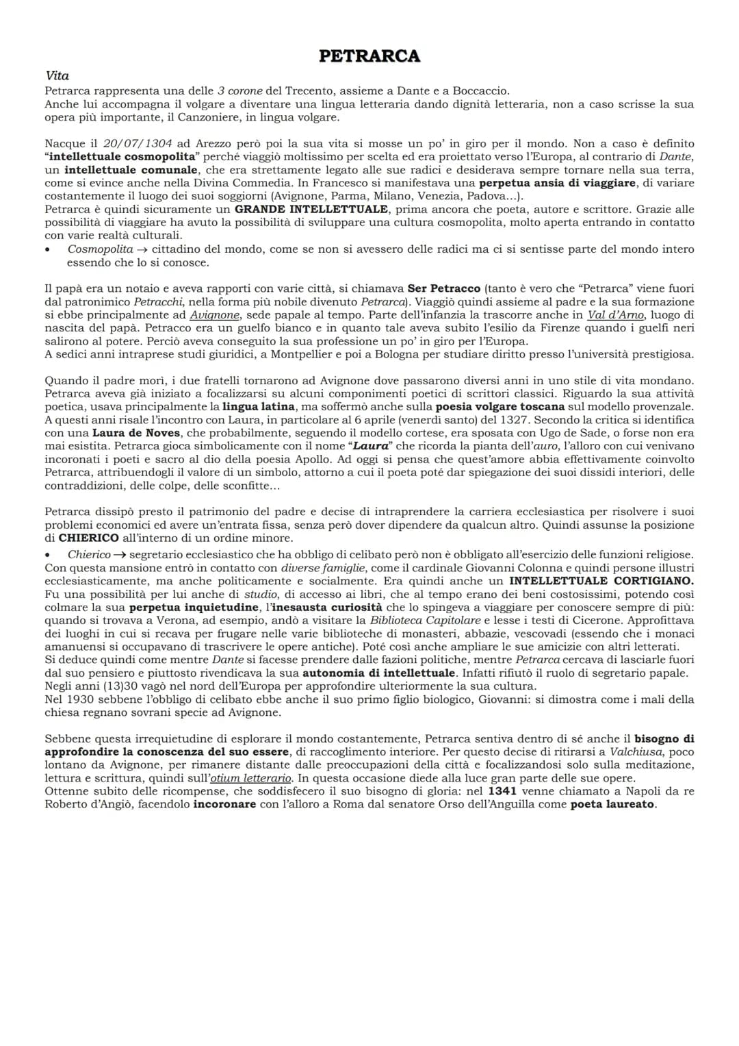 PETRARCA - appunti italiano