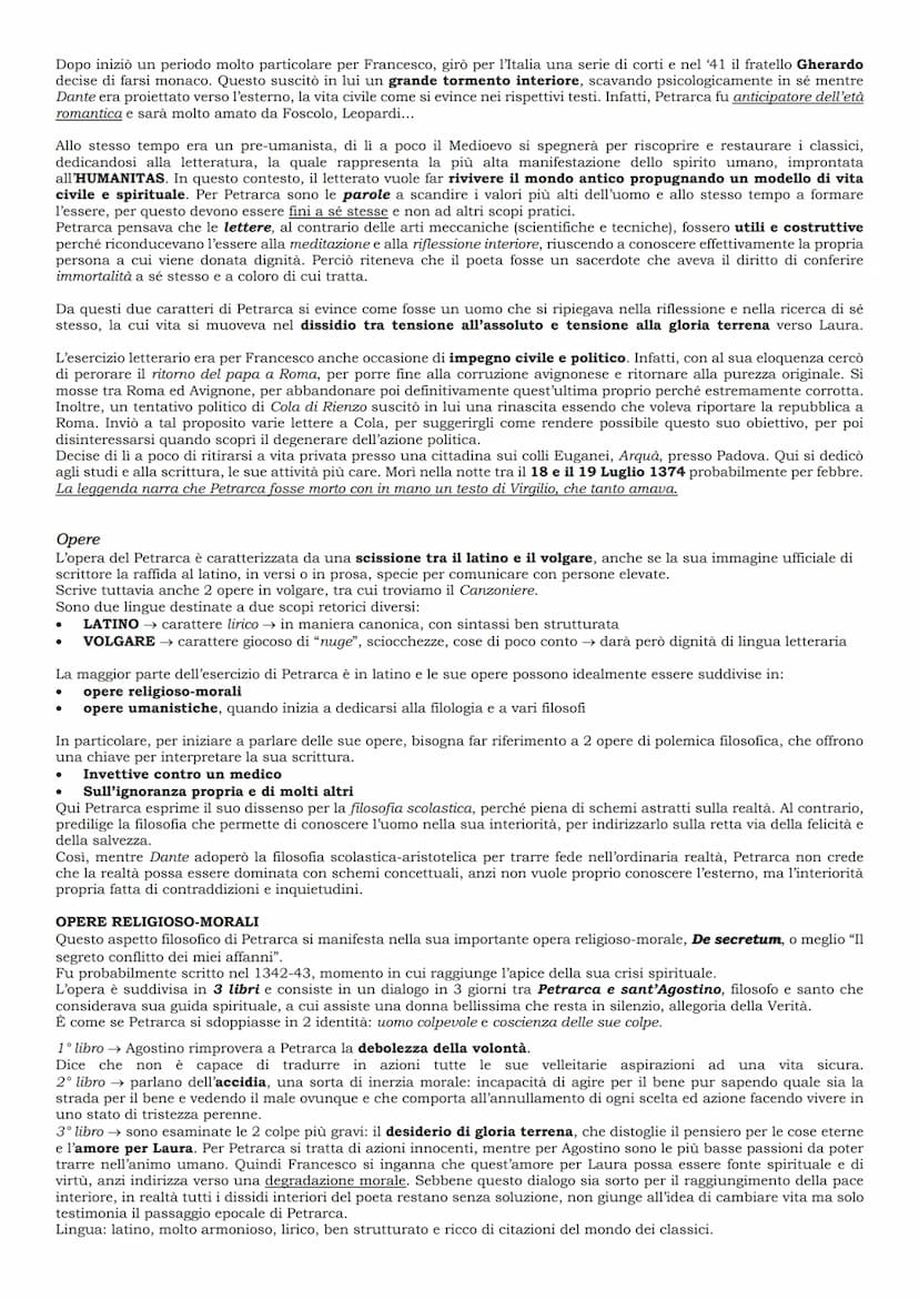 PETRARCA
Vita
Petrarca rappresenta una delle 3 corone del Trecento, assieme a Dante e a Boccaccio.
Anche lui accompagna il volgare a diventa
