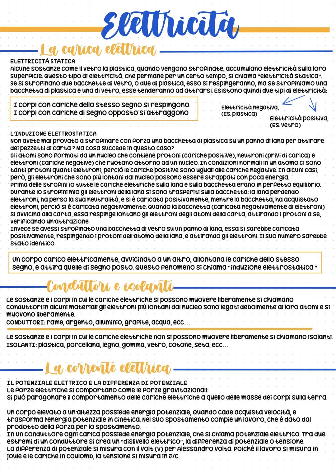 Elettricità
ELETTRICITÀ STATICA
Alcune sostanze come il vetro la plastica, quando vengono strofinate, accumulano elettricità sulla loro
supe