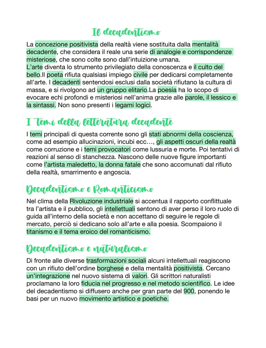 Il decadentismo
La concezione positivista della realtà viene sostituita dalla mentalità
decadente, che considera il reale una serie di analo