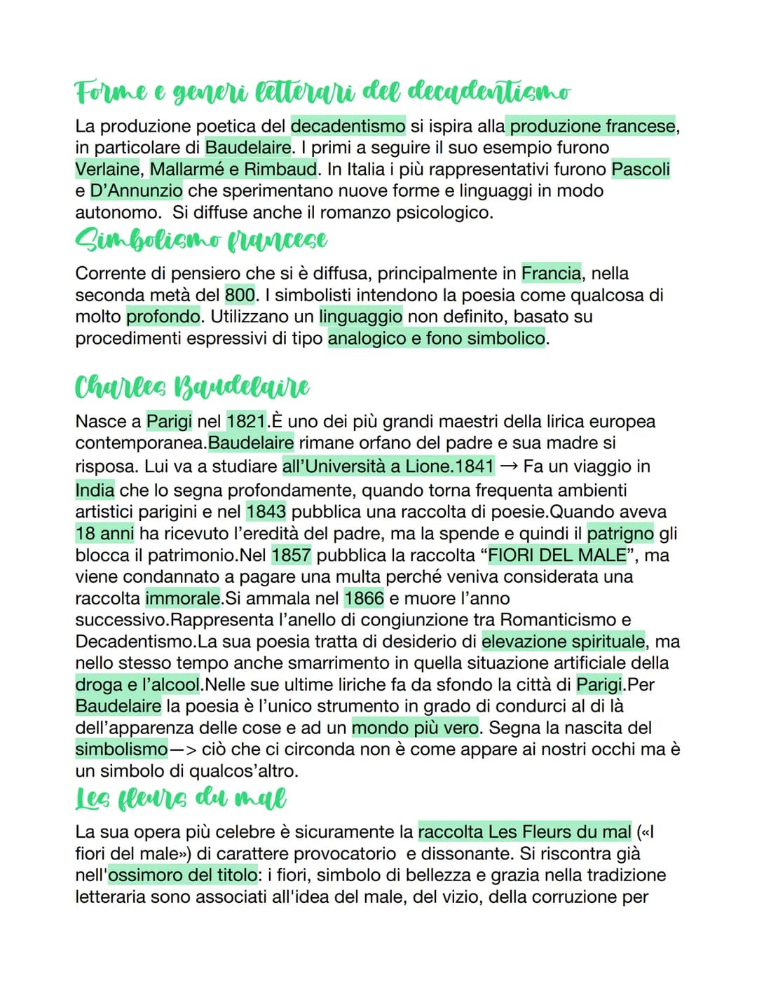 Il decadentismo
La concezione positivista della realtà viene sostituita dalla mentalità
decadente, che considera il reale una serie di analo