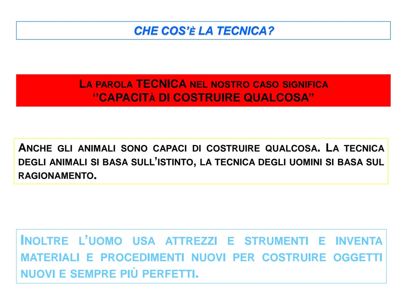 CHE COS'È LA TECNOLOGIA?
LA TECNOLOGIA È LA SCIENZA CHE STUDIA I PROCESSI PRODUTTIVI, I METODI
E I MEZZI IN ESSI IMPIEGATI
IN PAROLE PIÙ SEM