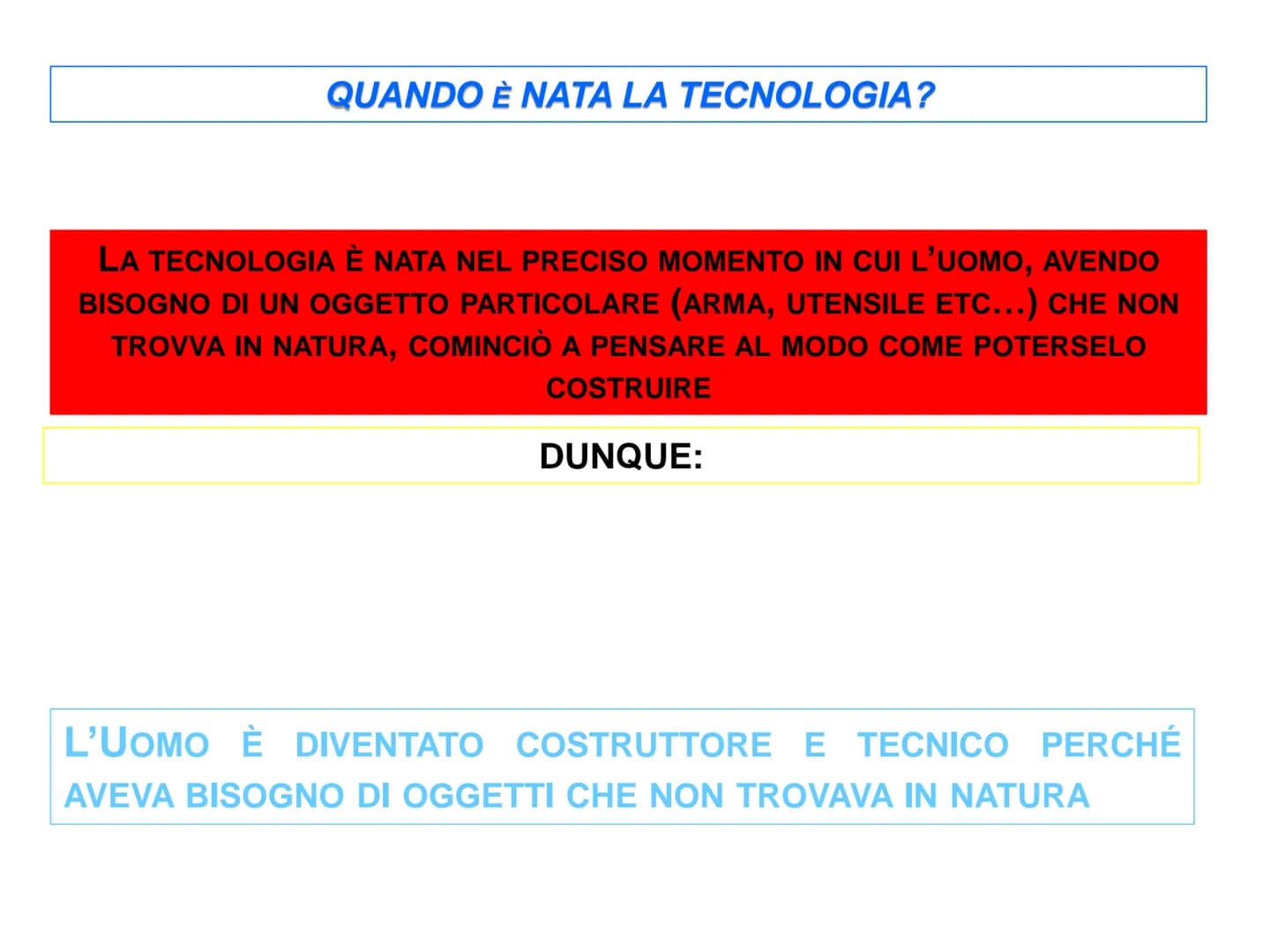 CHE COS'È LA TECNOLOGIA?
LA TECNOLOGIA È LA SCIENZA CHE STUDIA I PROCESSI PRODUTTIVI, I METODI
E I MEZZI IN ESSI IMPIEGATI
IN PAROLE PIÙ SEM