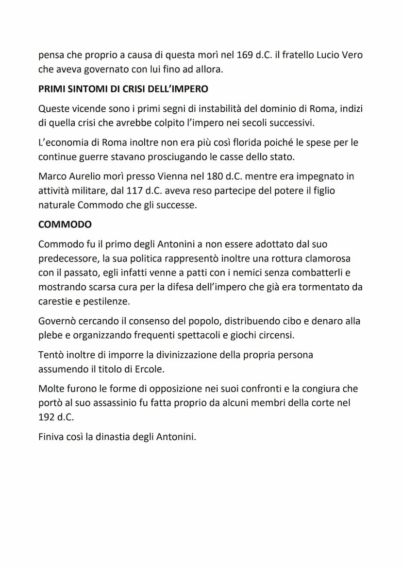 L'ETÀ DEGLI ANTONINI
L'epoca che va dal 96 al 192 d.C. corrisponde a uno dei periodi più felici
della storia della Roma antica e viene chiam