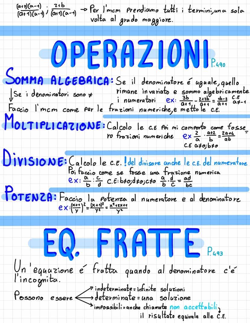 FRAZ. ALGEBRICHE
P.487
DEFINIZIONE=Una frazione algebrica e il quoziente tra i
é
con
Polinomi del numeratore e
il denominatore #0
a+b
ex=a²-