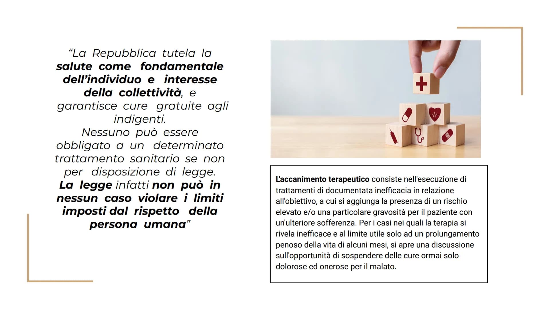Il Diritto
alla salute
Articolo 32 della costituzione "La Repubblica tutela la
salute come fondamentale
dell'individuo e interesse
della col