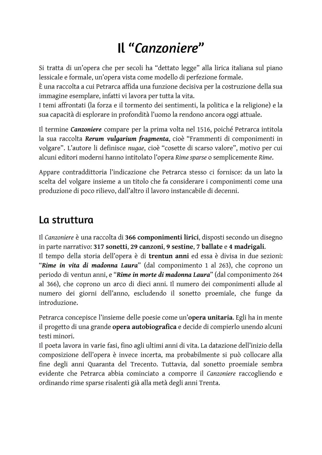 # Il "Canzoniere"

Si tratta di un'opera che per secoli ha "dettato legge" alla lirica italiana sul piano
lessicale e formale, un'opera vist