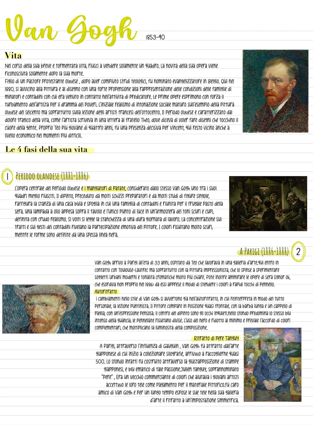 Van Gogh
1853-90
Vita
Nel corso della sua breve e tormentata vita, riusci a vendere solamente un quadro. La novita della sua opera viene
ric