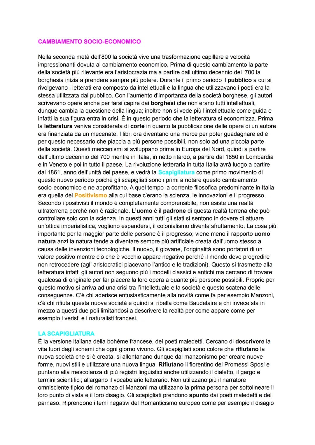 CAMBIAMENTO SOCIO-ECONOMICO
Nella seconda metà dell'800 la società vive una trasformazione capillare a velocità
impressionanti dovuta al cam