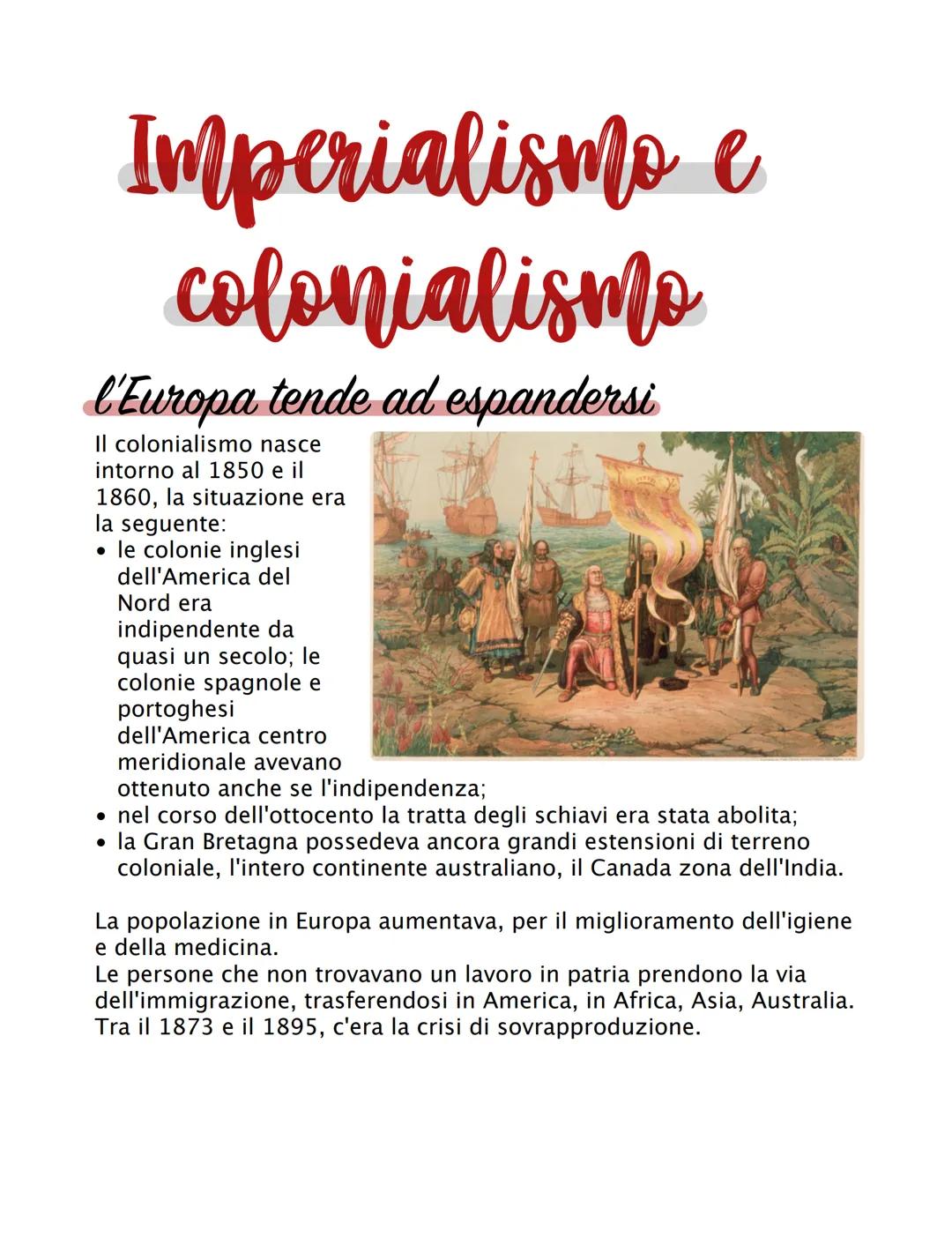 Imperialismo e
colonialismo
l'Europa tende ad espandersi
Il colonialismo nasce
intorno al 1850 e il
1860, la situazione era
la seguente:
• l