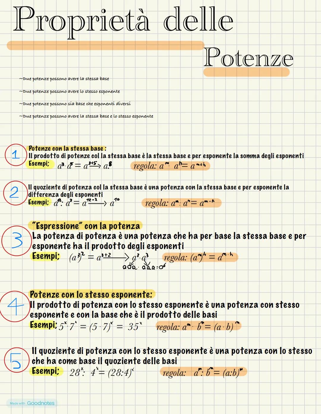 Proprietà delle
~Due potenze possono avere la stessa base
~Due potenze possono avere lo stesso esponente
~Due potenze possono sía base che e