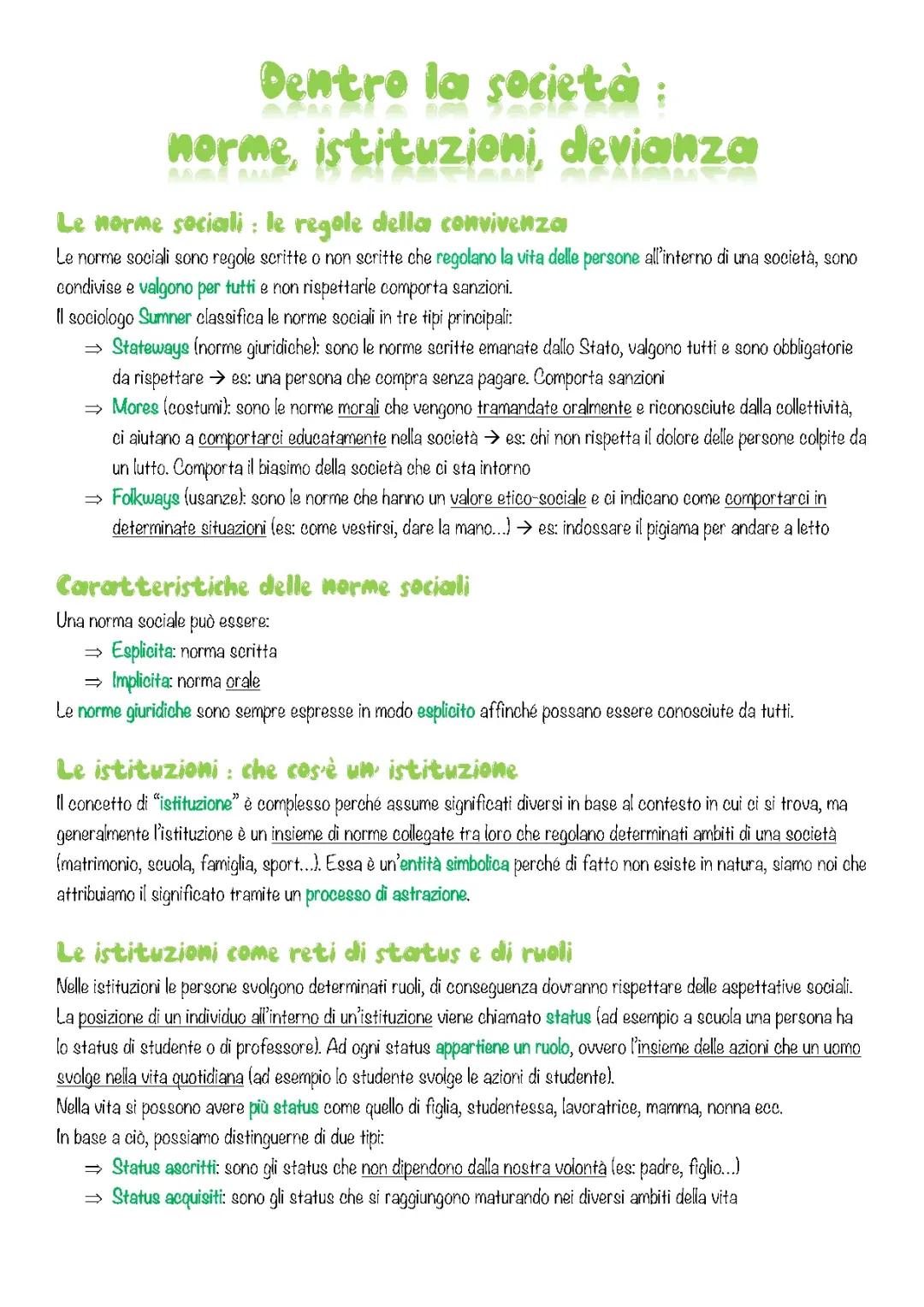 Norme Sociali e Devianza: Appunti Scolastici Dettagliati