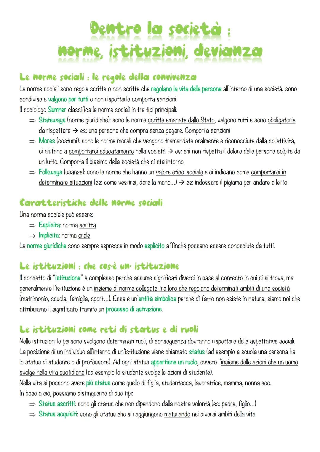 Dentro la società
norme, istituzioni, devianza
Le norme sociali : le regole della convivenza
Le norme sociali sono regole scritte o non scri