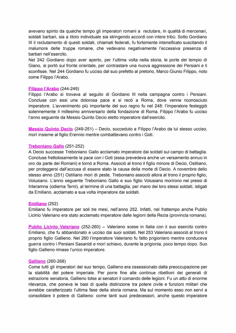 L'anarchia militare (235-284)
La fine della dinastia dei Severi (235) aprì un periodo di crisi profonda dello stato romano,
chiamato dagli s