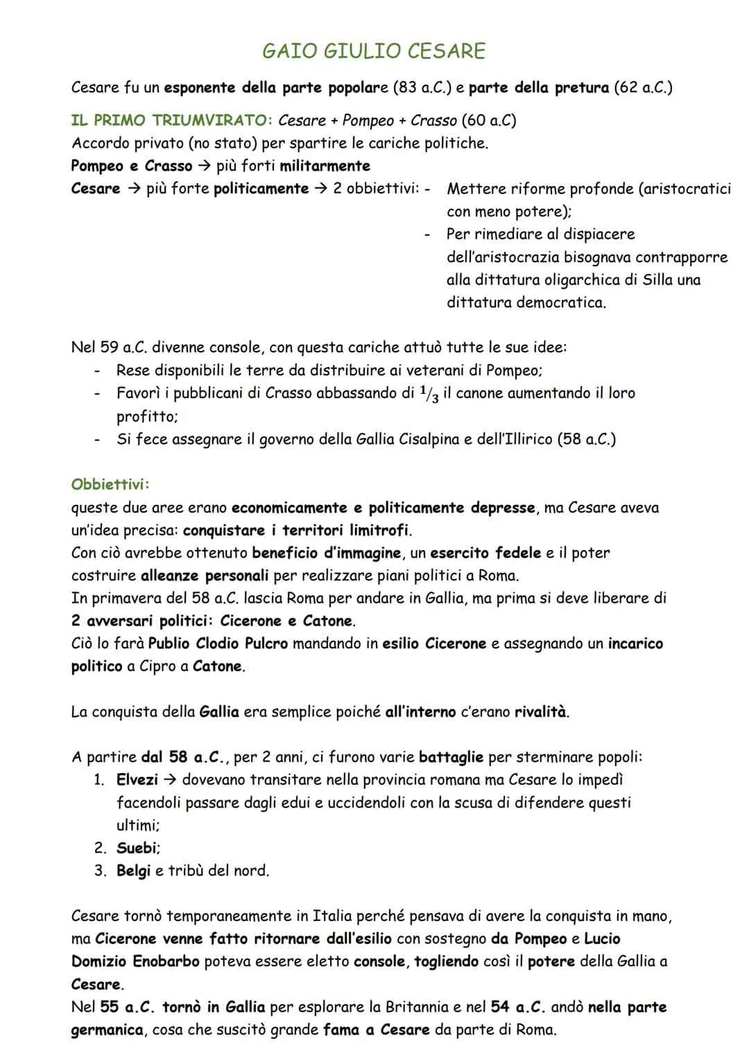 GAIO GIULIO CESARE
Cesare fu un esponente della parte popolare (83 a.C.) e parte della pretura (62 a.C.)
IL PRIMO TRIUMVIRATO: Cesare + Pomp