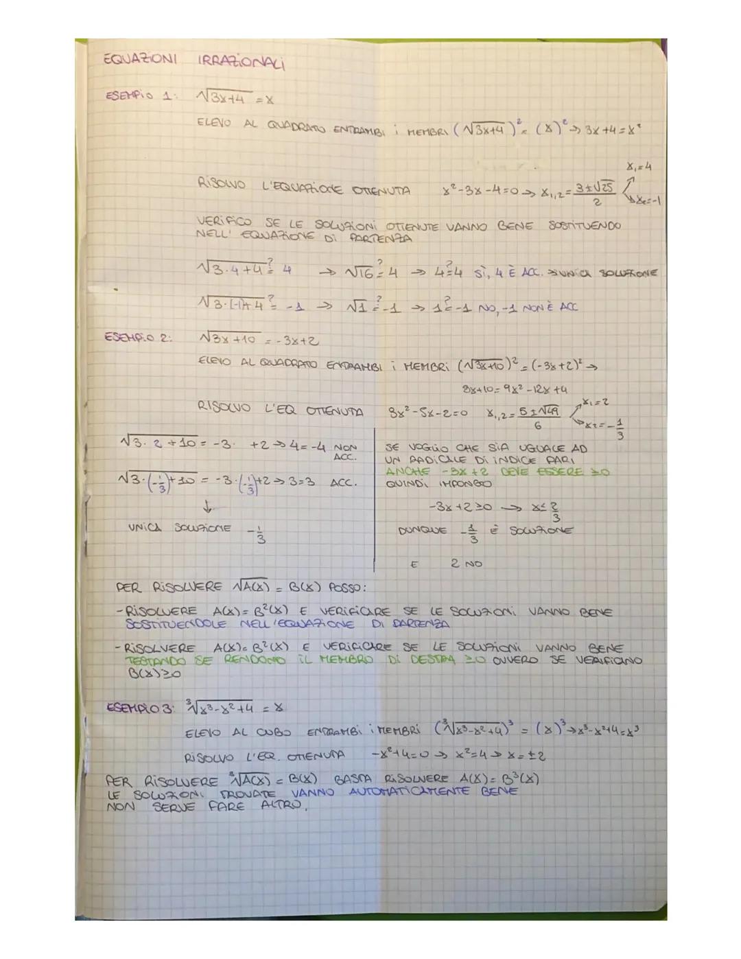 EQUAZIONI IRRAZIONALI
ESEMPIO 1:
ESEMPIO 2:
√3x+4 =X
ELEVO AL QUADRATO ENTRAMBI : MEMBRI (√3x +4 ) ² = (X) ² - 3x +4=X²
RISOLVO
L'EQUAZIONE 