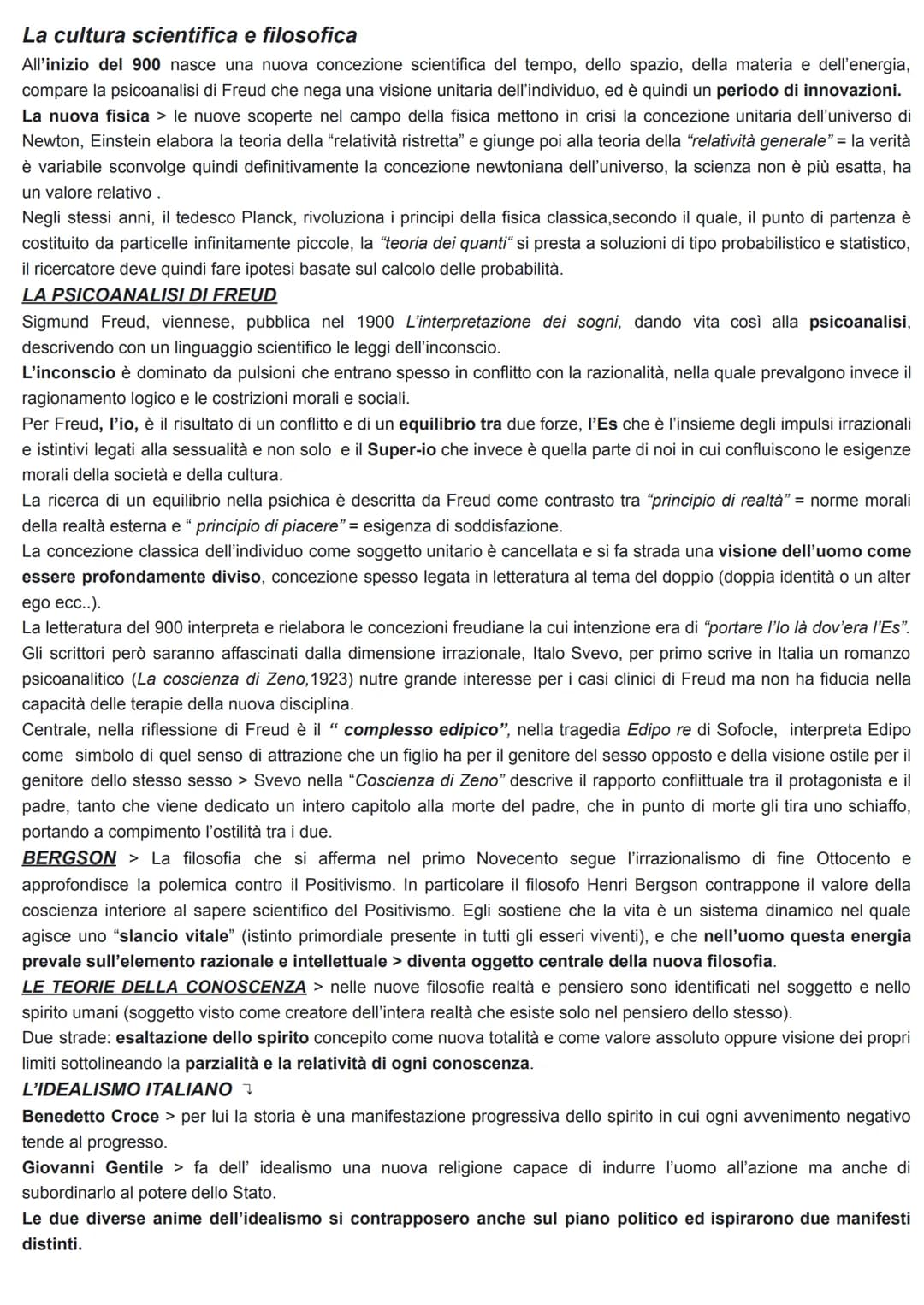 La cultura scientifica e filosofica
All'inizio del 900 nasce una nuova concezione scientifica del tempo, dello spazio, della materia e dell'