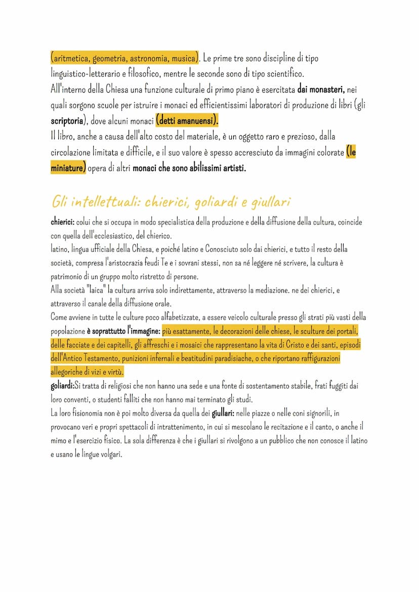 Letteratura
Il medioevo latino
Società e cultura
I primi testi letterari in volgare (la lingua parlata dal vulgus, il "popolo", distinta dal