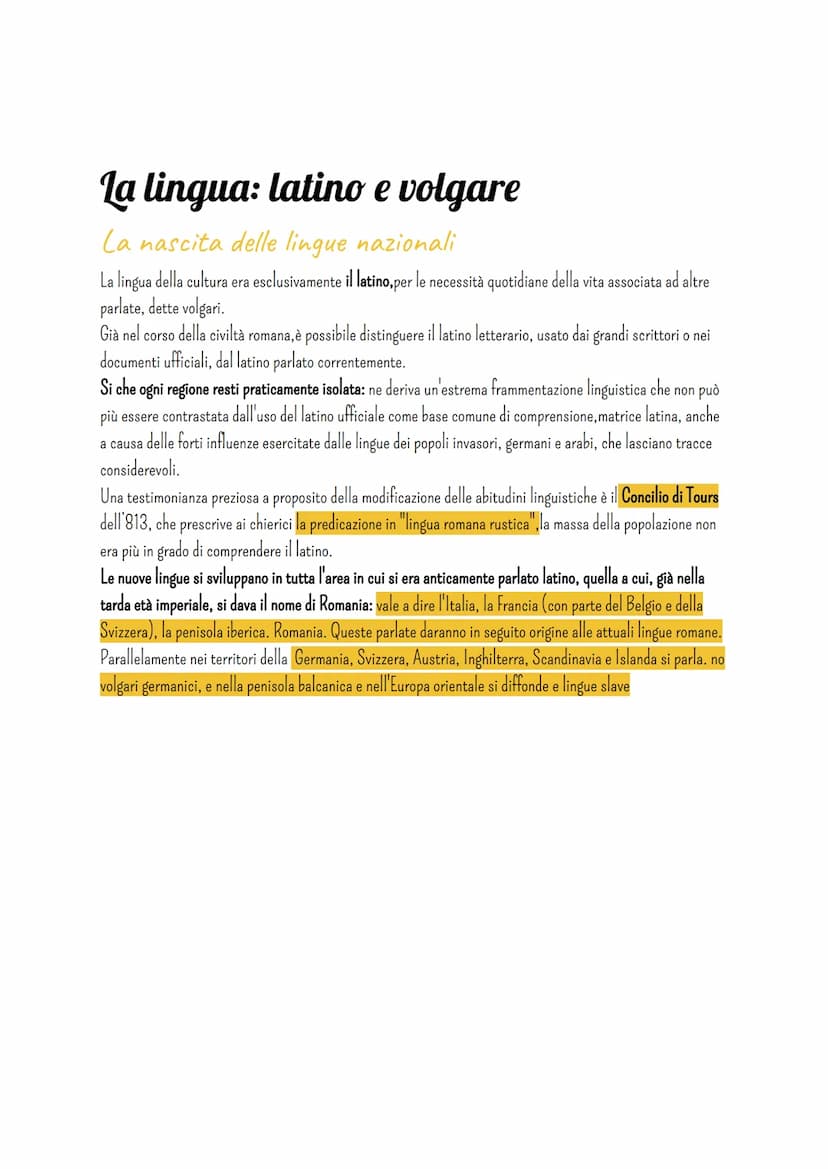 Letteratura
Il medioevo latino
Società e cultura
I primi testi letterari in volgare (la lingua parlata dal vulgus, il "popolo", distinta dal