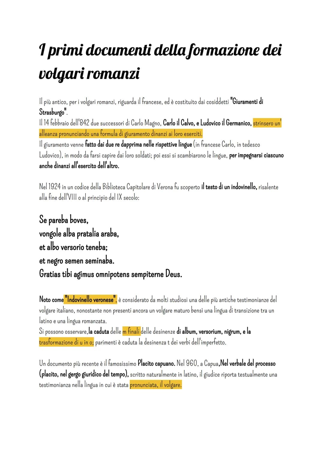 Letteratura
Il medioevo latino
Società e cultura
I primi testi letterari in volgare (la lingua parlata dal vulgus, il "popolo", distinta dal