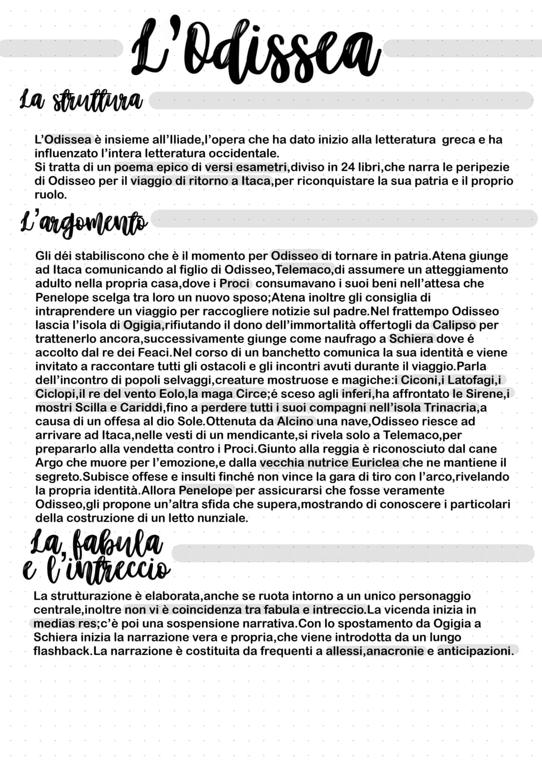 L'Odissea
La struttura
L'Odissea è insieme all'Iliade, l'opera che ha dato inizio alla letteratura greca e ha
influenzato l'intera letteratu