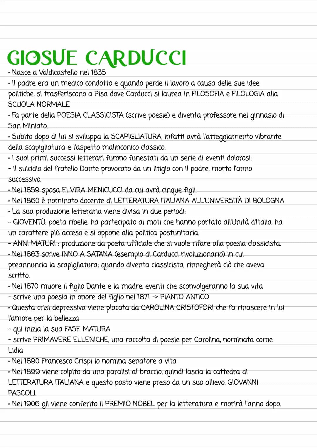 
<p>Giosuè Carducci è nato a Valdicastello nel 1835. Suo padre era un medico condotto, e quando perse il lavoro a causa delle sue idee polit