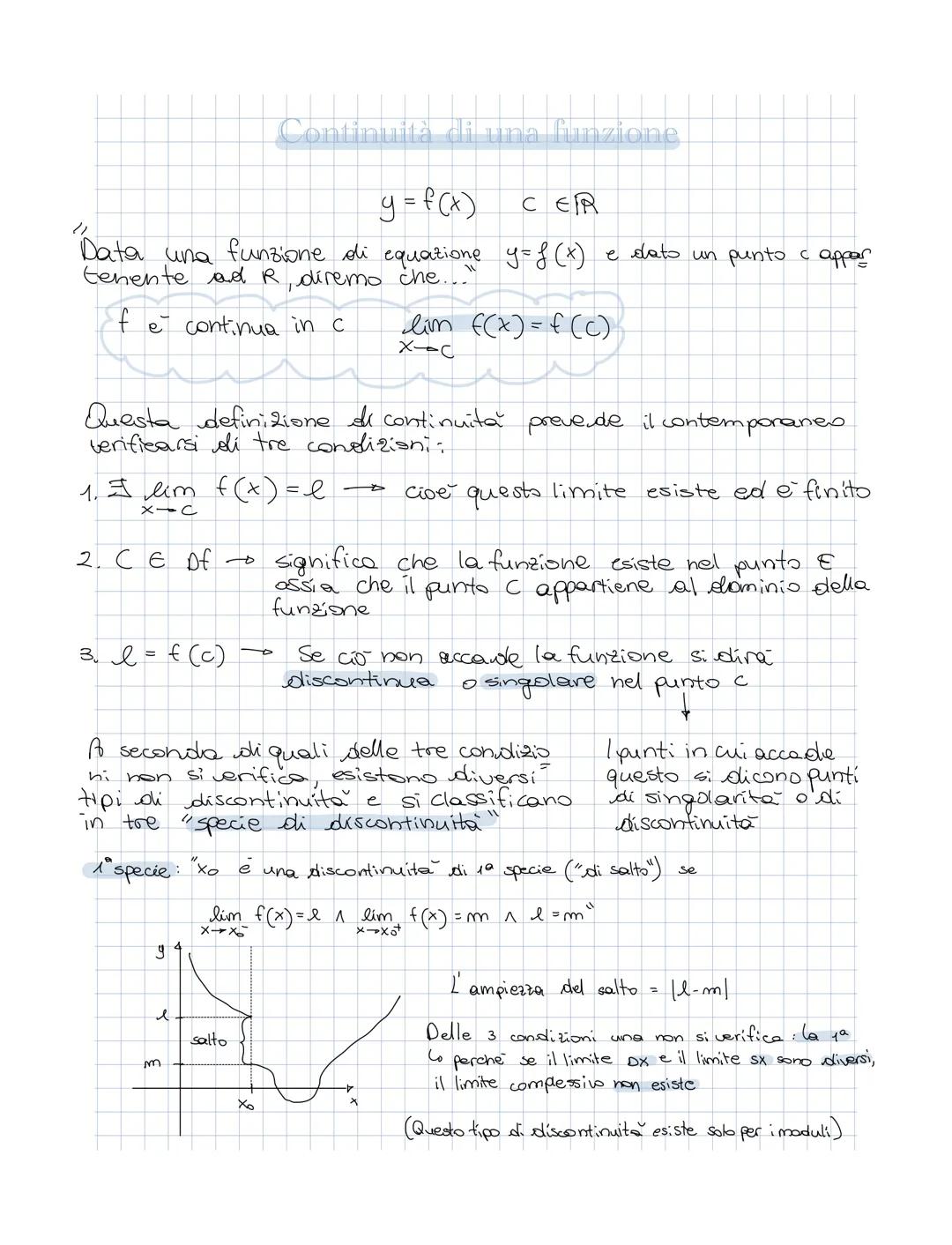 y = f(x)
CER
(1
Data una funzione di equatione y=f(x)
tenente ad R, diremo che.
fe continua in c
1. I lim f(x)=l
X-C
2. CE Df
Questa definiz
