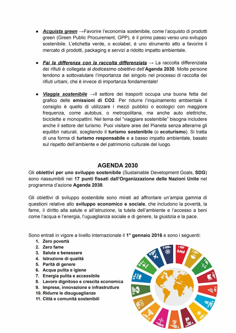 LO SVILUPPO SOSTENIBILE
L'Organizzazione delle Nazioni Unite (ONU) definisce lo sviluppo sostenibile come
quella forma di sviluppo in grado 