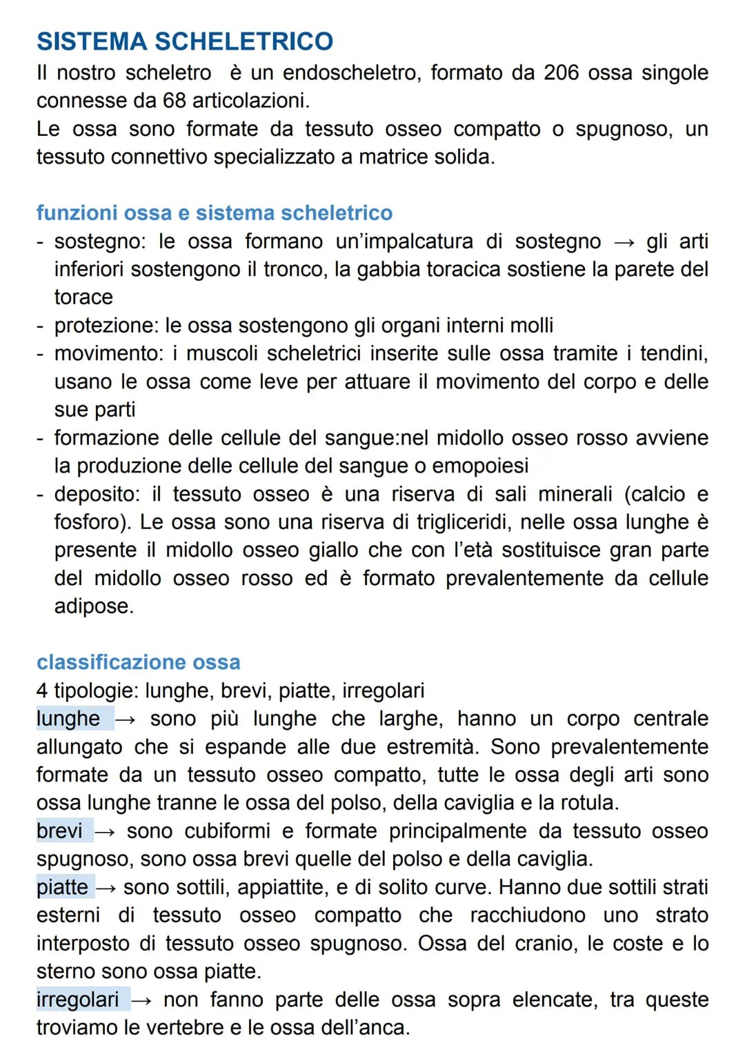 SISTEMA SCHELETRICO
Il nostro scheletro è un endoscheletro, formato da 206 ossa singole
connesse da 68 articolazioni.
Le ossa sono formate d